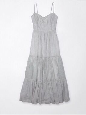 American Eagle Outfitters Light Gray Tiered Spaghetti-Strap Maxi Dress